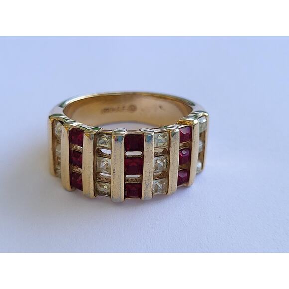 Vintage Gold Ring 18k HGE Faux Rubies & Diamonds Arthur M Anderson Size 6.75 - Picture 4 of 9